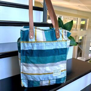 FEED Canvas & Leather Striped Shoulder Tote Bag – Supports Feeding Children